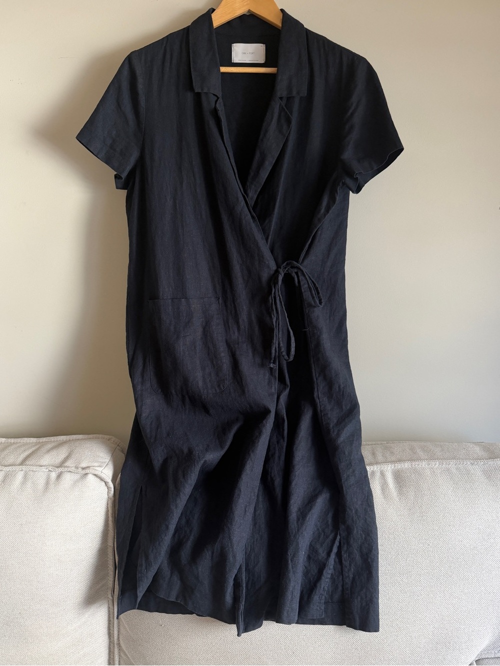 OAK + FORT Black Wrap Midi Dress with Tie Detail